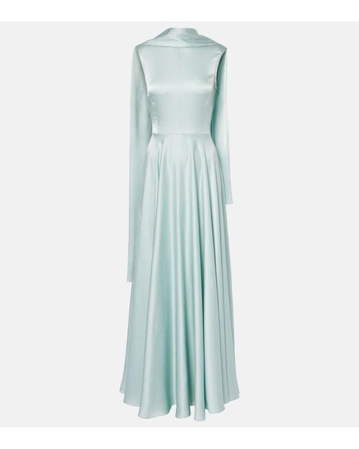 Solace London Blue Emelia Scarf-Detail Satin Gown