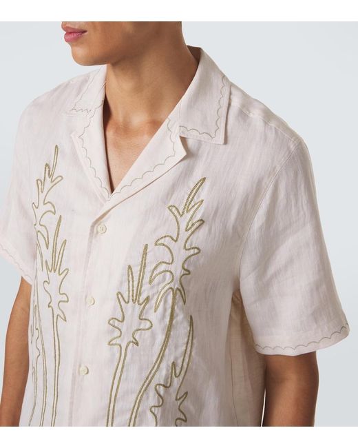 Frescobol Carioca Natural Alvs Linen Embroidered Shirt for men