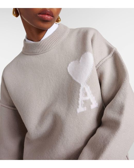 AMI Gray Ami De Cour Virgin Wool Sweater