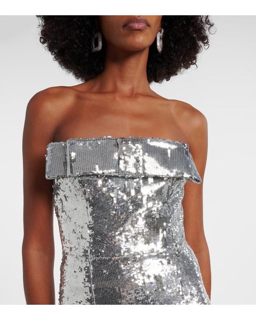 The New Arrivals Ilkyaz Ozel White Sisu Bow-Detail Sequined Gown