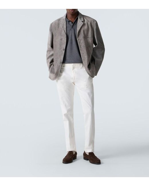 Zegna Gray Cotton And Silk Pique Polo Shirt for men