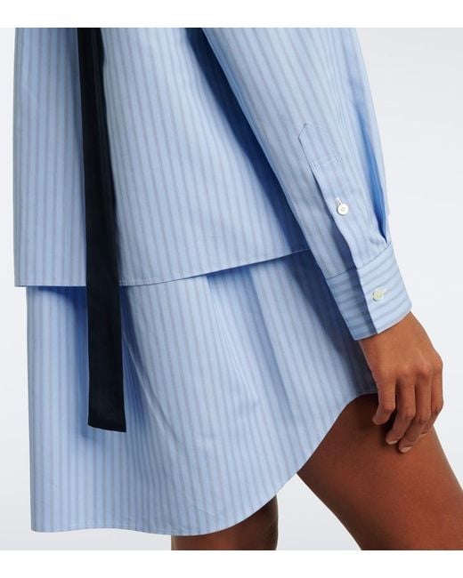 Sacai Blue Layered Striped Cotton-Blend Poplin Shirt