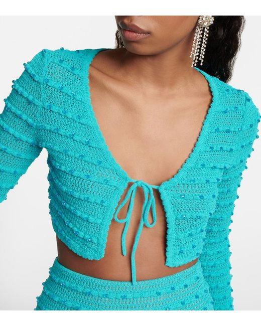 Self-Portrait Blue Embellished Striped Knit Cardigan