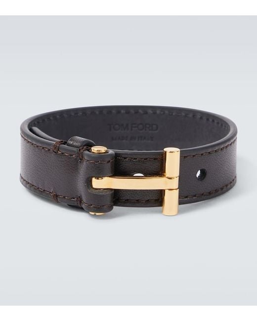 Tom Ford Black T Leather Bracelet for men