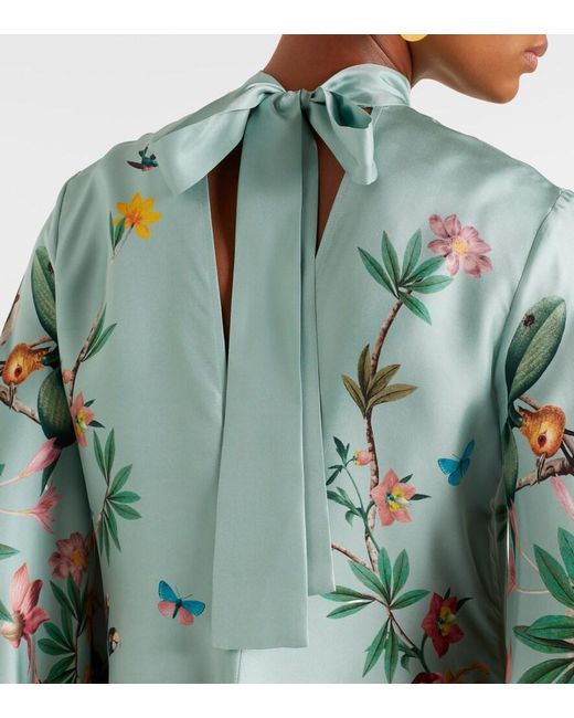 LaDoubleJ Green Magnifico Floral Silk Twill Maxi Dress