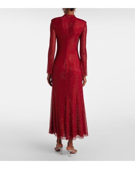 Self-Portrait Red Embellished Fishnet Midi Dress