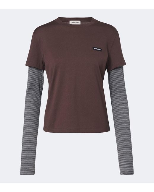 Miu Miu Brown Layered Cotton Jersey T-Shirt