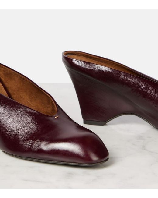 Khaite Brown Colt 75 Leather Wedge Mules
