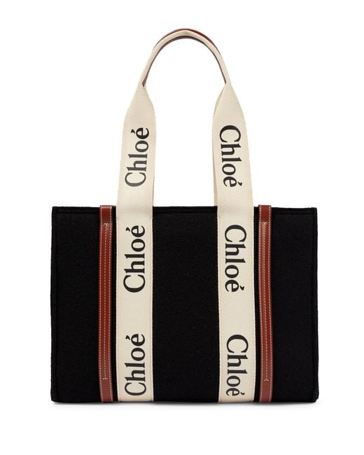 ☆Chloe☆ Medium WOODY Tote トートバッグ BLACK♪ Chloé Woody Medium Tote in Black | Lyst
