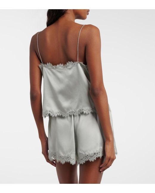 Doen Gray Iona Lace-Trimmed Silk Shorts
