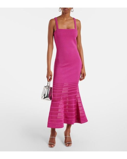 Jonathan Simkhai Pink Vallarie Ribbed-Knit Sheer Midi Dress