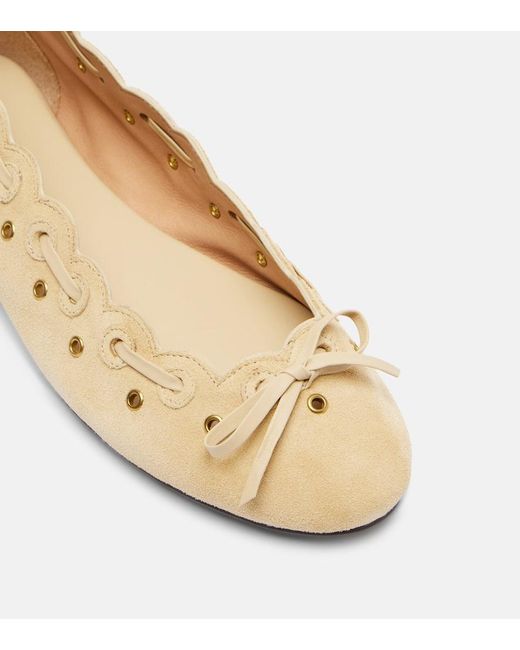 Isabel Marant Natural Balfy Bow-Detail Suede Ballet Flats