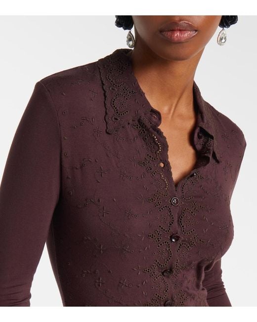 Magda Butrym Purple Embroidered Cotton-Blend Bodysuit