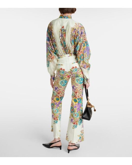Etro Green Floral Cotton-Blend Flared Pants