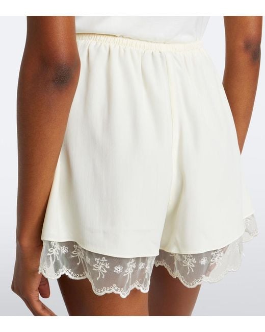 Simone Rocha White Lace-Trimmed Satin Shorts