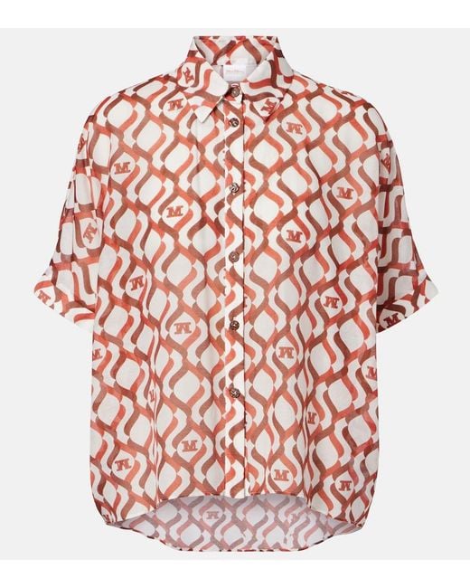 Max Mara Red Ariete Printed Cotton And Silk Shirt