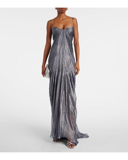 Maria Lucia Hohan Blue Victoria Draped Silk Gown