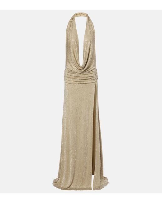 The New Arrivals Ilkyaz Ozel Natural Embellished Halterneck Gown
