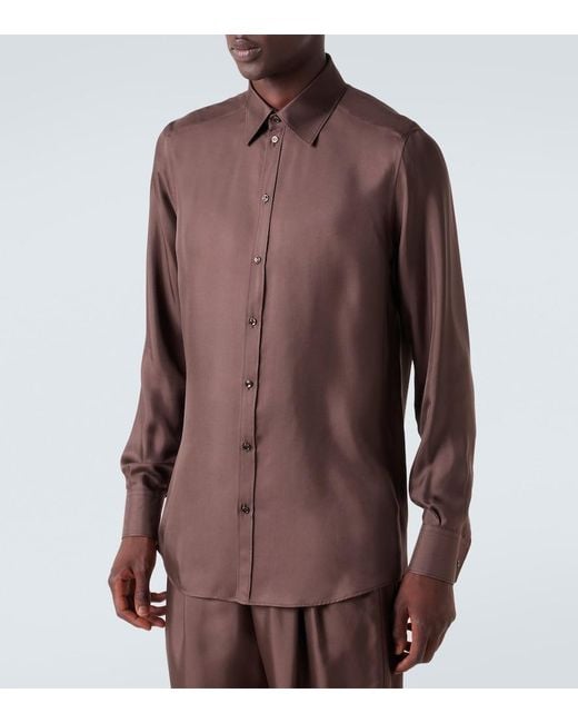 Dolce & Gabbana Brown Silk Twill Dress Shirt for men