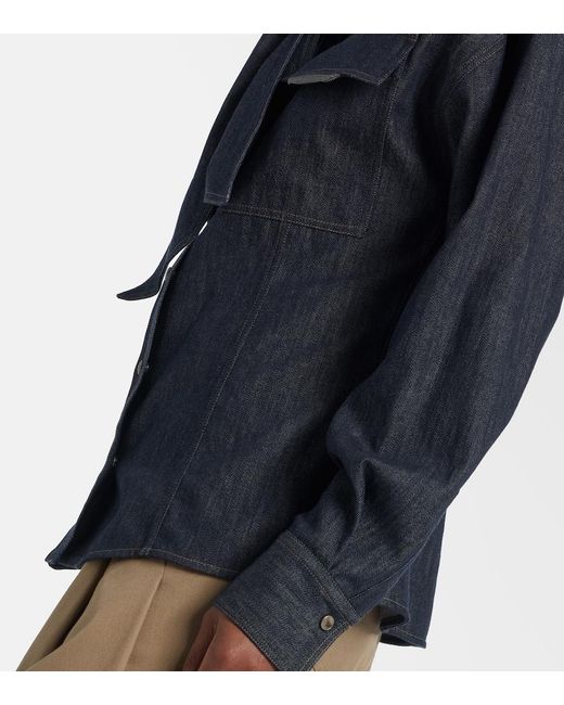 Brunello Cucinelli Blue Bow-Tie Cotton Blouse