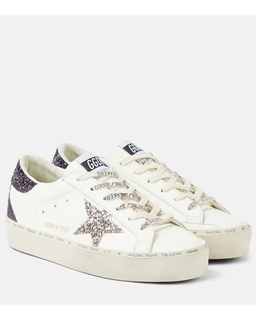 Golden Goose Deluxe Brand White Sneakers Hi Star aus Leder mit Glitter