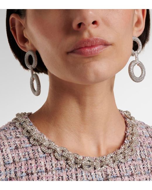 Self-Portrait White Crystal-Embellished Earrings