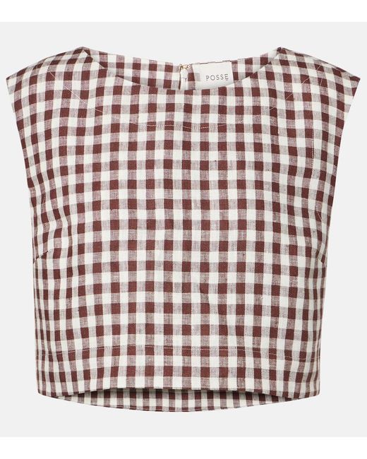 Posse Red Martina Gingham Linen Crop Top