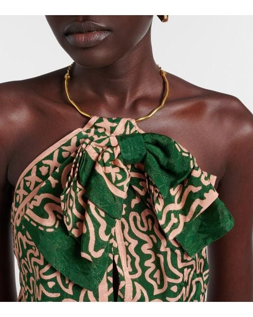 Johanna Ortiz Green Printed Halterneck Top