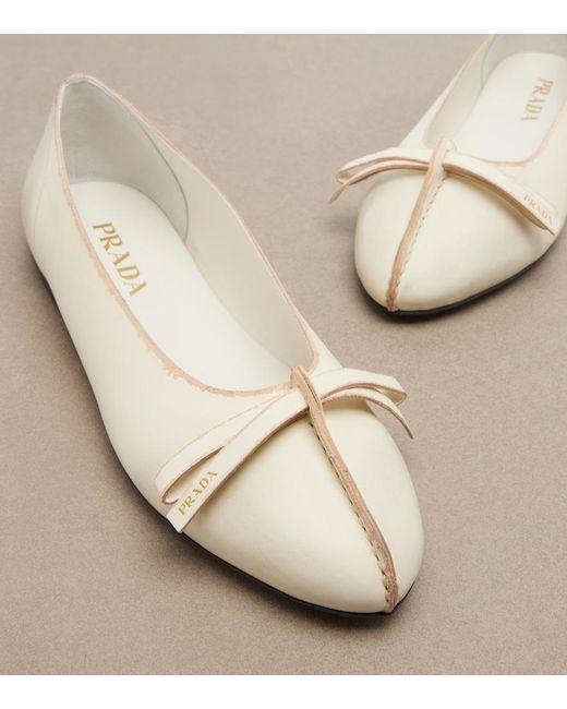 Prada Leather Ballet Flats in Natural | Lyst