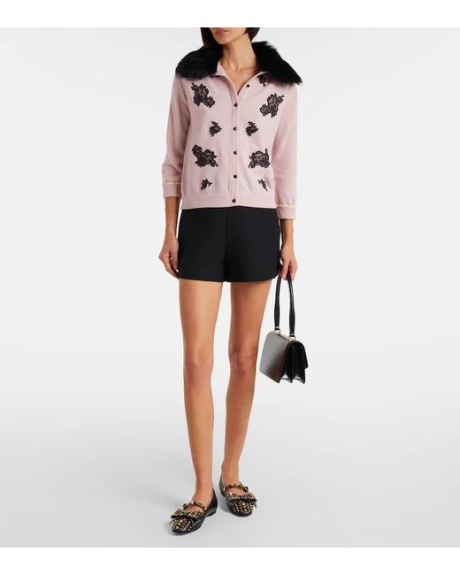 Cardigan De Lana Con Borrego Valentino de color Pink