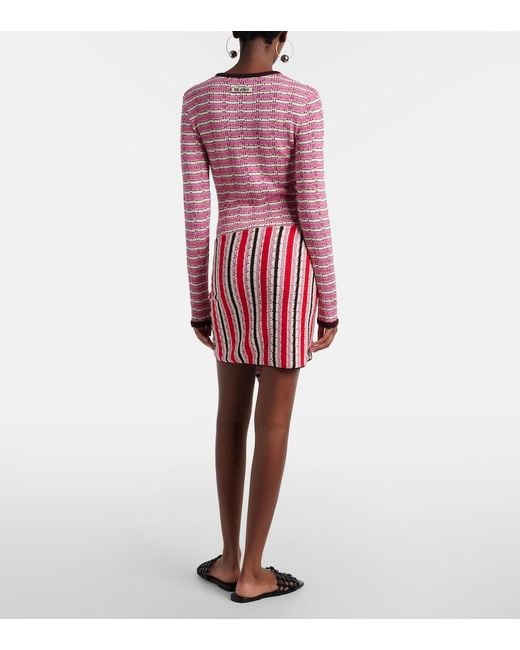 The Attico Red Striped Crochet Cotton Minidress