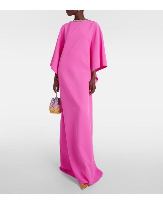 Safiyaa Pink Amarella Crystal-Embellished Crepe Gown