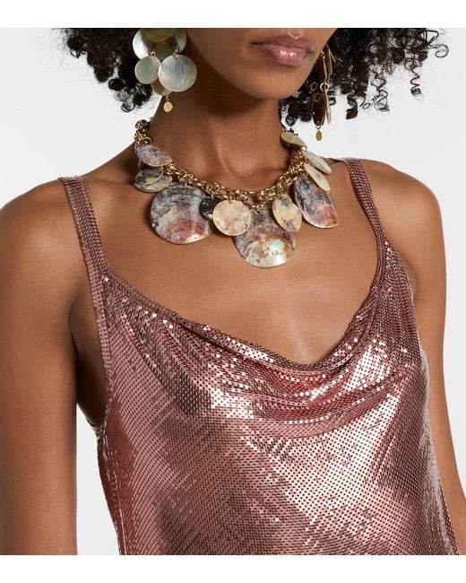 Rabanne Purple Fringed Metallic Midi Dress