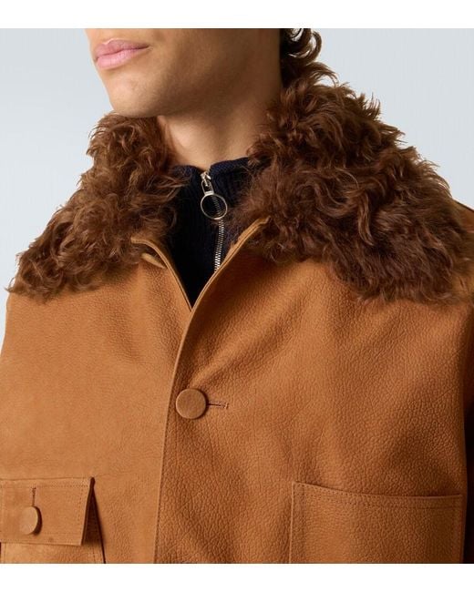 Plan C Brown Shearling-Trimmed Suede Field Jacket for men