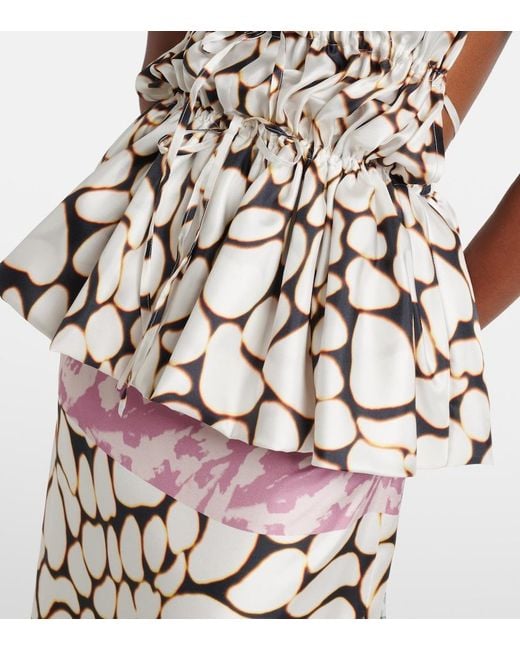 Dries Van Noten White Printed Halterneck Silk Twill Top