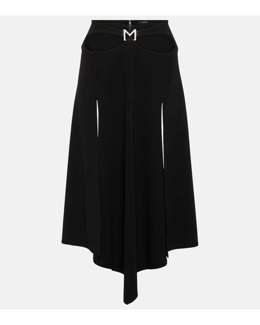 Mugler Black Logo Asymmetric Midi Skirt