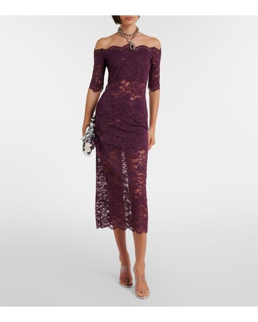 Rabanne Purple Floral Lace Midi Skirt
