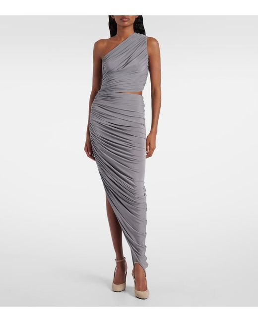 Alaïa Gray Cut-Out Draped Stretch-Woven Maxi Dress
