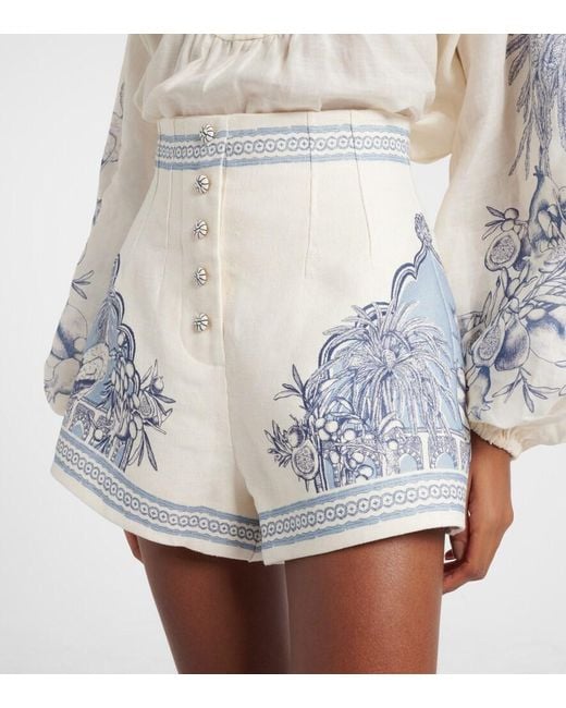 ALÉMAIS Blue Villa Romantica Printed Linen Bermuda Shorts