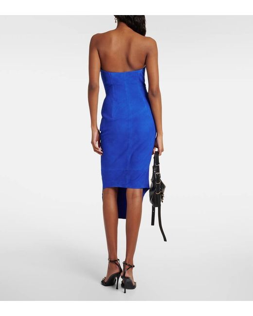 Vestido bustier midi asimetrico de ante Givenchy de color Blue