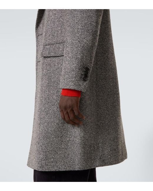Lardini Gray Herringbone Virgin Wool Tweed Overcoat for men