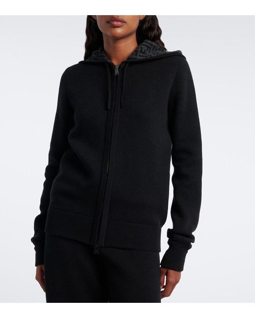 Fendi Blue Zucca Cashmere-Blend Zip-Up Hoodie