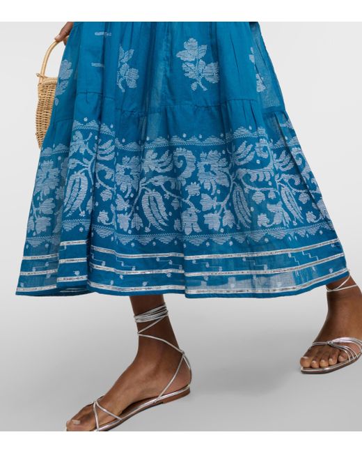 Juliet Dunn Blue Dhaka Printed Cotton Maxi Dress