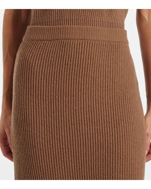 Max Mara Brown Just Ribbed-Knit Wool And Cashmere Midi Skirt