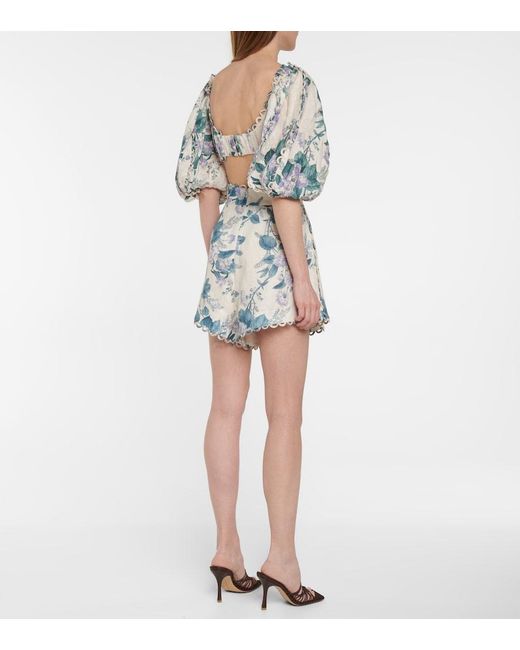 Zimmermann Blue Cassia Floral Linen Crop Top