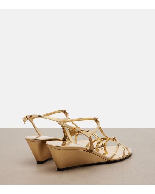 Prada Metallic Leather Wedge Sandals