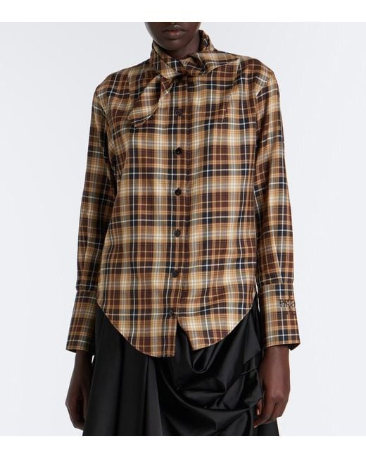 Patou Brown Bow-Detail Checked Cotton Shirt