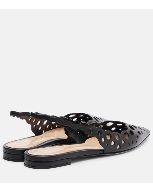 Gianvito Rossi Black Cutout Leather Slingback Flats
