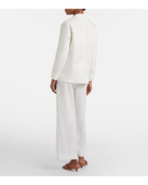 Max Mara White Amedea Linen Wide-Leg Pants