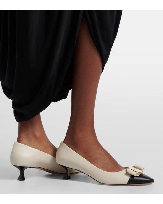 Ferragamo Natural Zelma Bow-Detail Leather Pumps